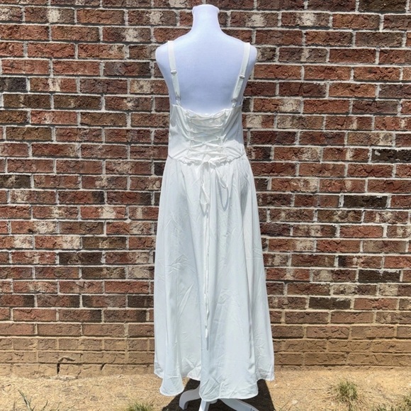 Marthea Women's Boho Midi Corset Dress Flowy Slit Lace Up Dress Going Out Sz L - Picture 2 of 12